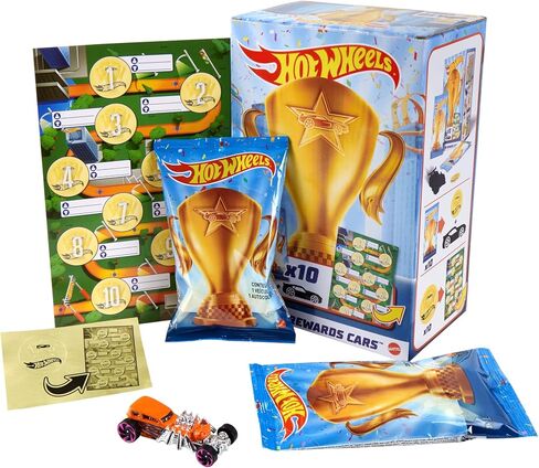 Hot Wheels Rewards Car Pack of 10 Individually Wrapped 1:64 Scale Die-Cast Vehicles in Opaque Bags with Gold Stickers, Rewards or Prizes for Kids 3 Years Old & Up in Saudi Arabia