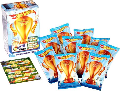 Hot Wheels Rewards Car Pack of 10 Individually Wrapped 1:64 Scale Die-Cast Vehicles in Opaque Bags with Gold Stickers, Rewards or Prizes for Kids 3 Years Old & Up in Saudi Arabia