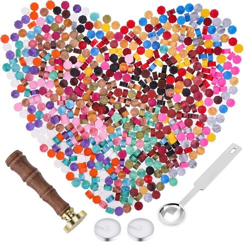 مجموعة ختم الشمع، 300 قطعة من خرزات الشمع الختم مع ختم ختم الشمع، شمع وشموع الشاي وملعقة ذوبان الشمع لأختام الشمع (ألوان متنوعة) in Kuwait