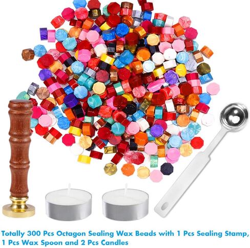مجموعة ختم الشمع، 300 قطعة من خرزات الشمع الختم مع ختم ختم الشمع، شمع وشموع الشاي وملعقة ذوبان الشمع لأختام الشمع (ألوان متنوعة) in Kuwait