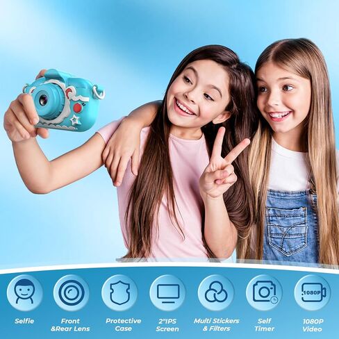 كاميرا للأطفال، كاميرات مزدوجة 1080 بكسل عالية الدقة للأطفال الصغار مع بطاقة 32 جيجابايت، كاميرا رقمية لصور شخصية للأولاد والبنات من سن 3 إلى 9 سنوات، كاميرا لعبة صغيرة للأطفال هدية عيد ميلاد عيد الميلاد in Kuwait