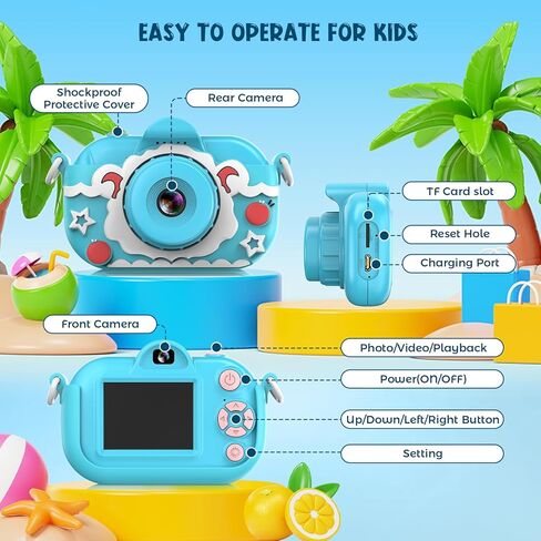 كاميرا للأطفال، كاميرات مزدوجة 1080 بكسل عالية الدقة للأطفال الصغار مع بطاقة 32 جيجابايت، كاميرا رقمية لصور شخصية للأولاد والبنات من سن 3 إلى 9 سنوات، كاميرا لعبة صغيرة للأطفال هدية عيد ميلاد عيد الميلاد in Kuwait