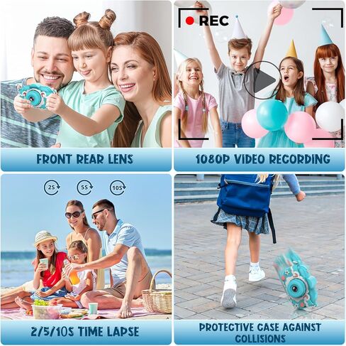 كاميرا للأطفال، كاميرات مزدوجة 1080 بكسل عالية الدقة للأطفال الصغار مع بطاقة 32 جيجابايت، كاميرا رقمية لصور شخصية للأولاد والبنات من سن 3 إلى 9 سنوات، كاميرا لعبة صغيرة للأطفال هدية عيد ميلاد عيد الميلاد in Kuwait