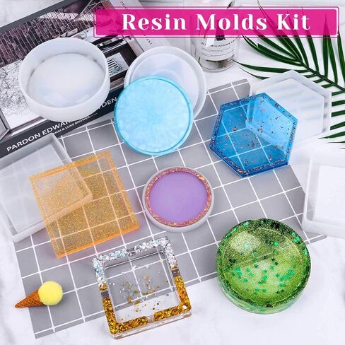 قوالب منفضة سجائر للراتنج، 6 قطع من قوالب الراتنج مع قوالب كوستر قوالب منفضة سجائر الإيبوكسي رقائق رقائق رقائق وأكواب خلط السيليكون للصب الراتنج in Kuwait