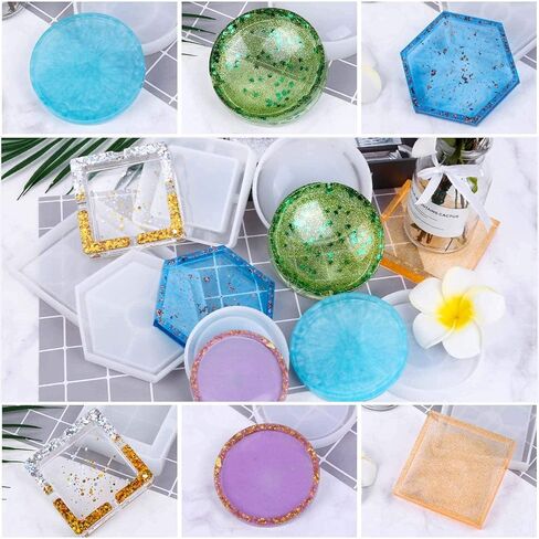 قوالب منفضة سجائر للراتنج، 6 قطع من قوالب الراتنج مع قوالب كوستر قوالب منفضة سجائر الإيبوكسي رقائق رقائق رقائق وأكواب خلط السيليكون للصب الراتنج in Kuwait