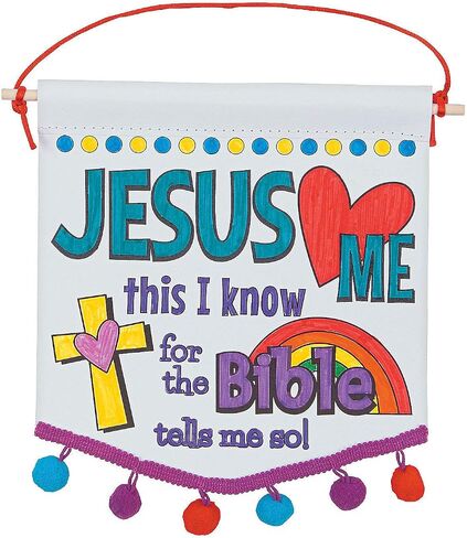 قم بتلوين لافتات Jesus Loves Me الخاصة بك مع زخرفة بوم بوم - تصنع 12 - حرف دينية DIY للأطفال وأنشطة مدارس الأحد in Saudi Arabia
