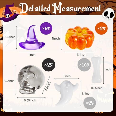 240 Pcs Halloween Mini Acrylic Pumpkin Ornaments Mini Skull Head Small Witch Hats Mini Skeleton Bones Cute Ghost Ornaments Table Scatter Vase Filler for Thanksgiving Fall Autumn Halloween Party in Saudi Arabia