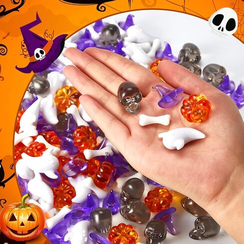 240 Pcs Halloween Mini Acrylic Pumpkin Ornaments Mini Skull Head Small Witch Hats Mini Skeleton Bones Cute Ghost Ornaments Table Scatter Vase Filler for Thanksgiving Fall Autumn Halloween Party in Saudi Arabia