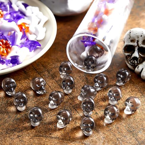 240 Pcs Halloween Mini Acrylic Pumpkin Ornaments Mini Skull Head Small Witch Hats Mini Skeleton Bones Cute Ghost Ornaments Table Scatter Vase Filler for Thanksgiving Fall Autumn Halloween Party in Saudi Arabia
