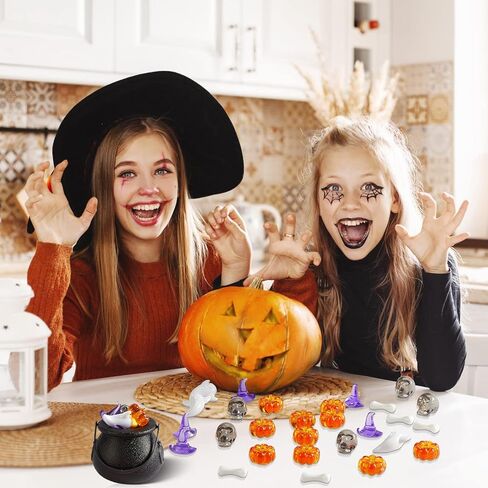 240 Pcs Halloween Mini Acrylic Pumpkin Ornaments Mini Skull Head Small Witch Hats Mini Skeleton Bones Cute Ghost Ornaments Table Scatter Vase Filler for Thanksgiving Fall Autumn Halloween Party in Saudi Arabia
