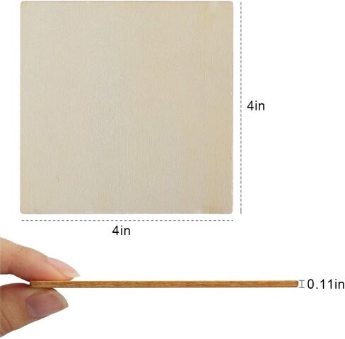 قطع خشبية غير مكتملة 100 قطعة مربعة فارغة 4 × 4 بوصة شرائح خشبية للحرف اليدوية، قواعد أكواب، زخارف خشبية، زينة حروف مشحشة DIY in Kuwait