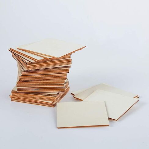 قطع خشبية غير مكتملة 100 قطعة مربعة فارغة 4 × 4 بوصة شرائح خشبية للحرف اليدوية، قواعد أكواب، زخارف خشبية، زينة حروف مشحشة DIY in Kuwait