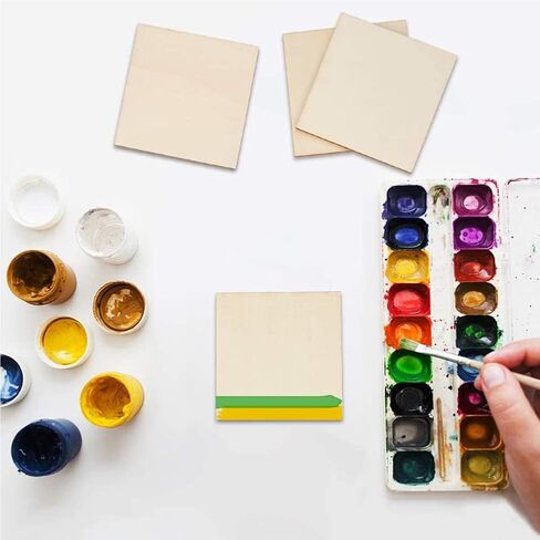 قطع خشبية غير مكتملة 100 قطعة مربعة فارغة 4 × 4 بوصة شرائح خشبية للحرف اليدوية، قواعد أكواب، زخارف خشبية، زينة حروف مشحشة DIY in Kuwait