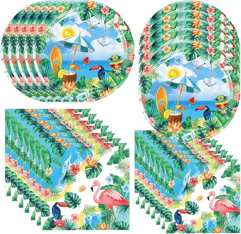 فريراند مجموعة ادوات تزيين حفلات الشاطئ الصيفية مكونة من 40 قطعة تتضمن 20 طبق الوها هاواي و20 منديل لتزيين حفلات الشاطئ الصيفية in Kuwait