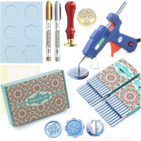 Wax Seal Kit with Gift Box, WASOHLING 40Pcs Sealing Wax Sticks with Glue Gun, Wax Seal Stamp, Silicone Wax Seal Molds, and Extra Additions for Wedding Invitations Envelopes Cards (Wine Red)