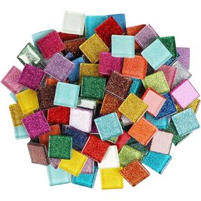 Mosaic Tiles 50 Pieces / 200 g Pack of Glitter Crystal Mosaic Tile Supplies for Home Decoration, DIY Crafts, Plates, Picture Frames, Flowerpots – 2x2 cm Square Tiles (Lime)