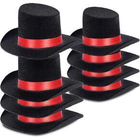 8 Pieces Mini Top Hats for Crafts Black Felt Top Hats with Red Ribbon Christmas Party Decoration for Snowman Doll Craft Project DIY Supplies in Kuwait