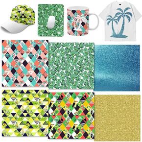 Glitter Green Gold Patterned Transfer Ink Sheets Bulk Summer Leaves Sublimation Transfer Sheets Rhombic Pattern Ink Sublimation Sheets Tropical Plants Birds for Mugs Coaster Mouse Pad 25 * 30cm in Saudi Arabia