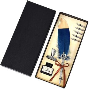 قلم ريشة، مجموعة أقلام ريشة مصنوعة يدويًا، قلم ريشة للكتابة بالخط العتيق مع حبر، قلم ريشة مع حبر وأطراف فولاذية، مجموعة قلم ريشة، 6 سنون بديلة/يحتوي على حبر (أزرق داكن) 1 in Kuwait