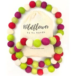 Wildflower by hu hands Christmas Wool Felt Ball Garland in Colors of Green, Red and White | Handmade Pompom Garland for Tree, Mantle, Banner and Decor | 8' Long, 50 Felt Pom Balls | Muslin Bag in Saudi Arabia