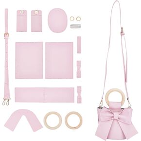 WADORN DIY Leather Tote Bag Making Kit, 18pcs Leather Crossbody Bucket Bag Making Materials Leather Knitting Crochet Purse Making Kit Handmade Cute Bowknot Handbag Sewing Supplies, Pink, 6.7x5.5 Inch