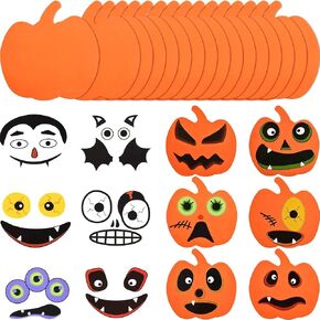 32 PCS Halloween Foam Pumpkin Craft Kit and Pumpkin Stickers for Halloween Kids DIY Craft Party Trick or Treat Party Favors Decorations (Cute Pumpkin) in Saudi Arabia
