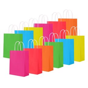 أكياس هدايا ملونة، 6 ألوان 5 بوصة × 3 بوصة × 8 بوصة 48 عبوة، حقائب هدايا للحفلات من ورق كرافت بمقابض، عبوات كبيرة من حقائب هدايا بألوان قوس قزح لأعياد الميلاد والهدايا وحفلات الزفاف وحفلات استقبال الأطفال والاحتفالات (48 حقيبة) in Kuwait