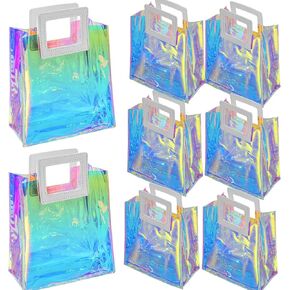 Holographic Small Gift Bags 2 Pack 7.9 * 7.1 * 3.9 Inch with Handles for Women, Girls, Birthday, Christmas, Bachelorette Party Favors, Shopping Reusable Clear Gift Wrap Bag
