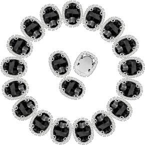 Sew on Rhinestones 30Pcs Oval Flatback Crystal Rhinestone Buttons with Diamond Metal Setting Sewing Glass Gems Rhinestone for Crafts,Clothes,DIY Jewelry Making 14 * 19MM (Black)