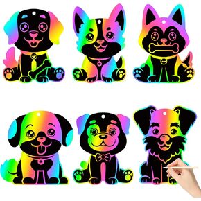 CY2SIDE Puppy Dog Animal Rainbow Color Scratch Bookmarks for Kids DIY Dog Rainbow Color Scratch Craft Kit Birthday Party Decors Puppy Dog Pet Magic Art Rainbow Color Craft Kit for Birthday Party Favor