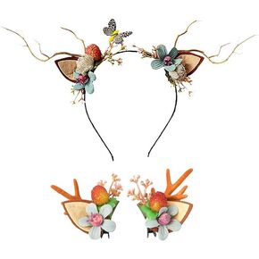 Lurrose 3pcs Reindeer Antlers Headband Christmas Hair Clip Floral Hair Hoop Butterfly Pine Cone Branch Headband for Xmas Holidays Party Cosplay Favors (Random Style) in Saudi Arabia