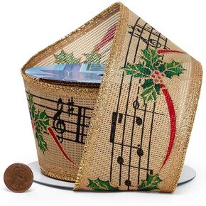 2 1/2" X 10 Yards Christmas Music Natural Wired Ribbon in Saudi Arabia