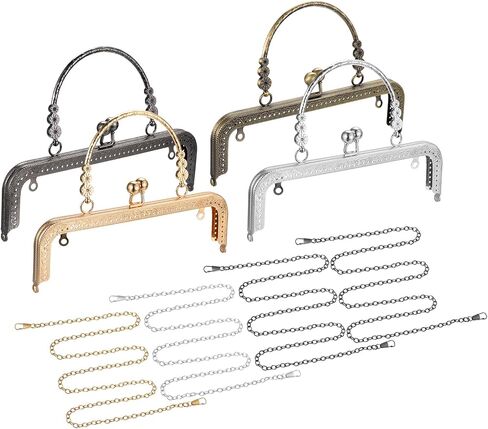 uxcell 8 Pcs Metal Purse Frames Set - 8.07" Kiss Lock Clasp Frame Embossed Clutch Frame with Handle for Coin Purse Making DIY Craft, Mixed Color in Saudi Arabia