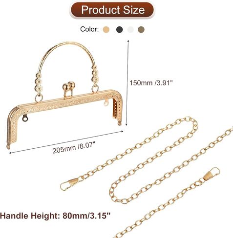 uxcell 8 Pcs Metal Purse Frames Set - 8.07" Kiss Lock Clasp Frame Embossed Clutch Frame with Handle for Coin Purse Making DIY Craft, Mixed Color in Saudi Arabia