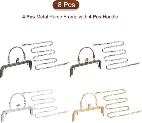uxcell 8 Pcs Metal Purse Frames Set - 8.07" Kiss Lock Clasp Frame Embossed Clutch Frame with Handle for Coin Purse Making DIY Craft, Mixed Color in Saudi Arabia