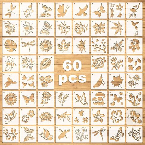 60 قطعة من استنسل Pistha للرسم على الخشب، قالب استنسل جداري قابل لإعادة الاستخدام، استنسل طلاء DIY، استنسل الزهور اليدوية لرسم ديكور المنزل (النباتات المزهرة) in Saudi Arabia