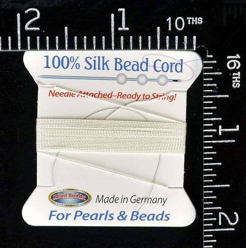 بيد بادي خيط حريري ابيض طبيعي 0.6 ملم مع ابرة مرفقة - مثالي لصنع المجوهرات - بطول 2 متر in Kuwait