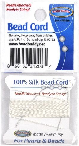 بيد بادي خيط حريري ابيض طبيعي 0.6 ملم مع ابرة مرفقة - مثالي لصنع المجوهرات - بطول 2 متر in Kuwait