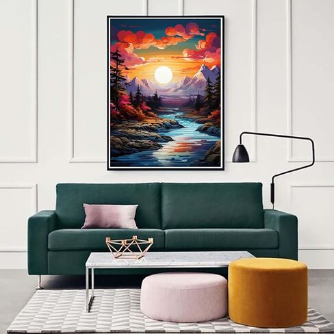 Zariocy 5D Diamond Painting Kits Sunset Stream, DIY Paint with Diamond Art Mountains Rivers Round Full Drill Crystal Diamond Embroidery Paintings Arts Craft for Home Office Wall Decor 12x16 inch in Saudi Arabia