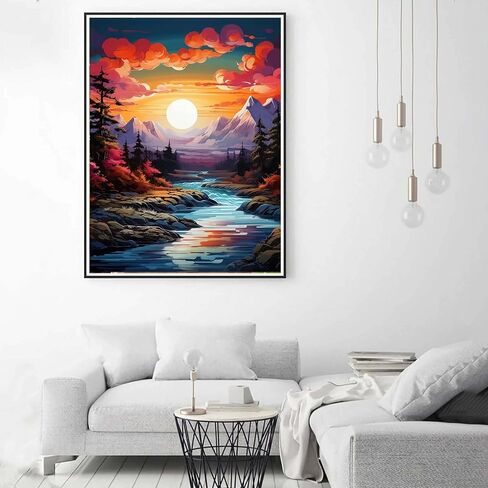 Zariocy 5D Diamond Painting Kits Sunset Stream, DIY Paint with Diamond Art Mountains Rivers Round Full Drill Crystal Diamond Embroidery Paintings Arts Craft for Home Office Wall Decor 12x16 inch in Saudi Arabia