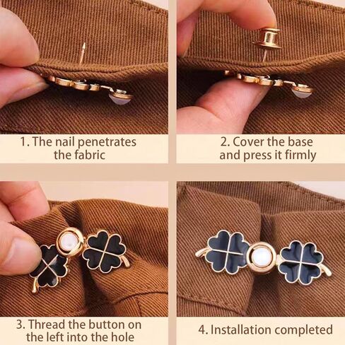 8 أزواج من دبابيس الجينز ذات الأربع أوراق البرسيم وأزرار الجينز الفضفاضة لشد الخصر ولا تتطلب الخياطة، أبازيم خصر مزخرفة قابلة للفصل للفتيات، أدوات إصلاح للتنورة الجينز الفضفاضة in Kuwait