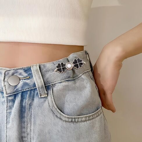 8 أزواج من دبابيس الجينز ذات الأربع أوراق البرسيم وأزرار الجينز الفضفاضة لشد الخصر ولا تتطلب الخياطة، أبازيم خصر مزخرفة قابلة للفصل للفتيات، أدوات إصلاح للتنورة الجينز الفضفاضة in Kuwait