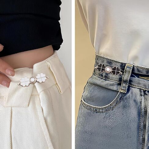 8 أزواج من دبابيس الجينز ذات الأربع أوراق البرسيم وأزرار الجينز الفضفاضة لشد الخصر ولا تتطلب الخياطة، أبازيم خصر مزخرفة قابلة للفصل للفتيات، أدوات إصلاح للتنورة الجينز الفضفاضة in Kuwait