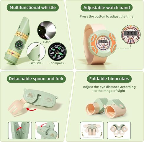 ألعاب طعام للتخييم للأطفال - مجموعة ألعاب التخييم التظاهري مع مصباح زيت، موقد، مناظير، أدوات مائدة، ساعة، صافرة وبوصلة، مجموعة استكشاف المغامرات الداخلية والخارجية للأولاد والبنات هدية عيد ميلاد عيد الميلاد in Kuwait