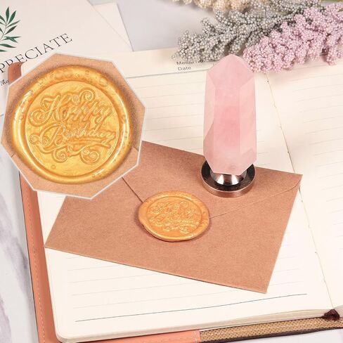 Amogeeli Faceted Rose Quartz Wax Seal Stamp for Crafts Envelope Wedding Invitations Gift Wrapping, Prism Crystal Point Stamp Handle with Removable Copper Stamp, Rose Flower in Saudi Arabia