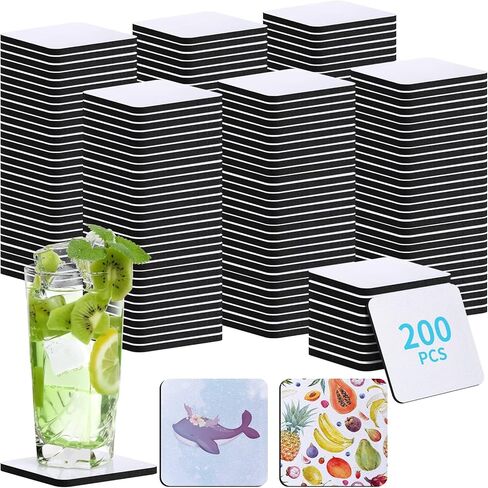 200 قطعة من قواعد الأكواب الفارغة من Skylety بيضاء مربعة فارغة من المطاط لنقل التسامي والطباعة بالضغط الحراري وصور الحرف اليدوية، 3.93 × 3.93 بوصة in Kuwait