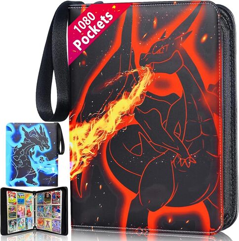 CSIHOP Card Binder for 1080 Cards, 9 Pocket Card Binder with 60 Removable Sleeves, Trading Card Binder for Sports Cards and Game Cards, Toploader Binder with Zipper for Boys Girls, Black in Kuwait