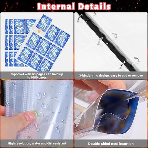 CSIHOP Card Binder for 1080 Cards, 9 Pocket Card Binder with 60 Removable Sleeves, Trading Card Binder for Sports Cards and Game Cards, Toploader Binder with Zipper for Boys Girls, Black in Kuwait