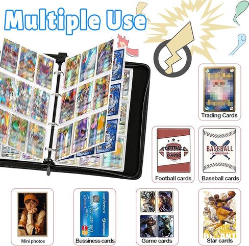 CSIHOP Card Binder for 1080 Cards, 9 Pocket Card Binder with 60 Removable Sleeves, Trading Card Binder for Sports Cards and Game Cards, Toploader Binder with Zipper for Boys Girls, Black in Kuwait
