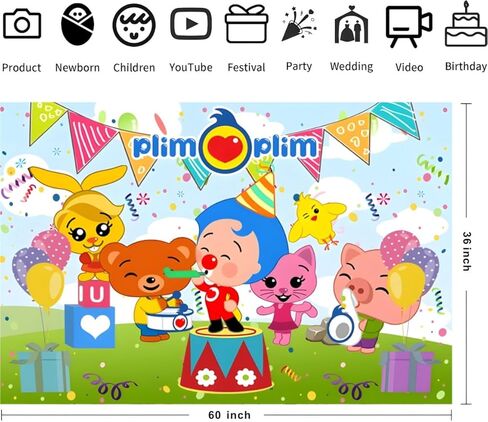 Plim Plim خلفية زينة الحفلات عيد ميلاد راية خلفية لمستلزمات الحفلات ذات الطابع Payaso (5x3ft) in Kuwait